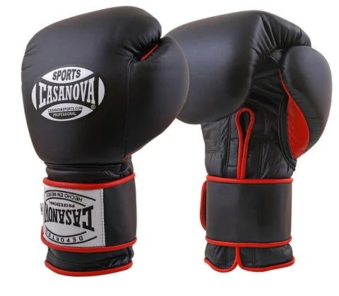 Pro Boxing Supplies Casanova Boxing® Hook And Loop Training Gloves - BLACK/RED 1 Pro Boxing Supplies Casanova Boxing® Hook And Loop Training Gloves - BLACK/RED