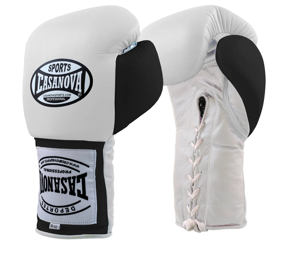 Pro Boxing Supplies Casanova Boxing® Lace-up Training Gloves – White/Black 1 Pro Boxing Supplies Casanova Boxing® Lace-up Training Gloves – White/Black