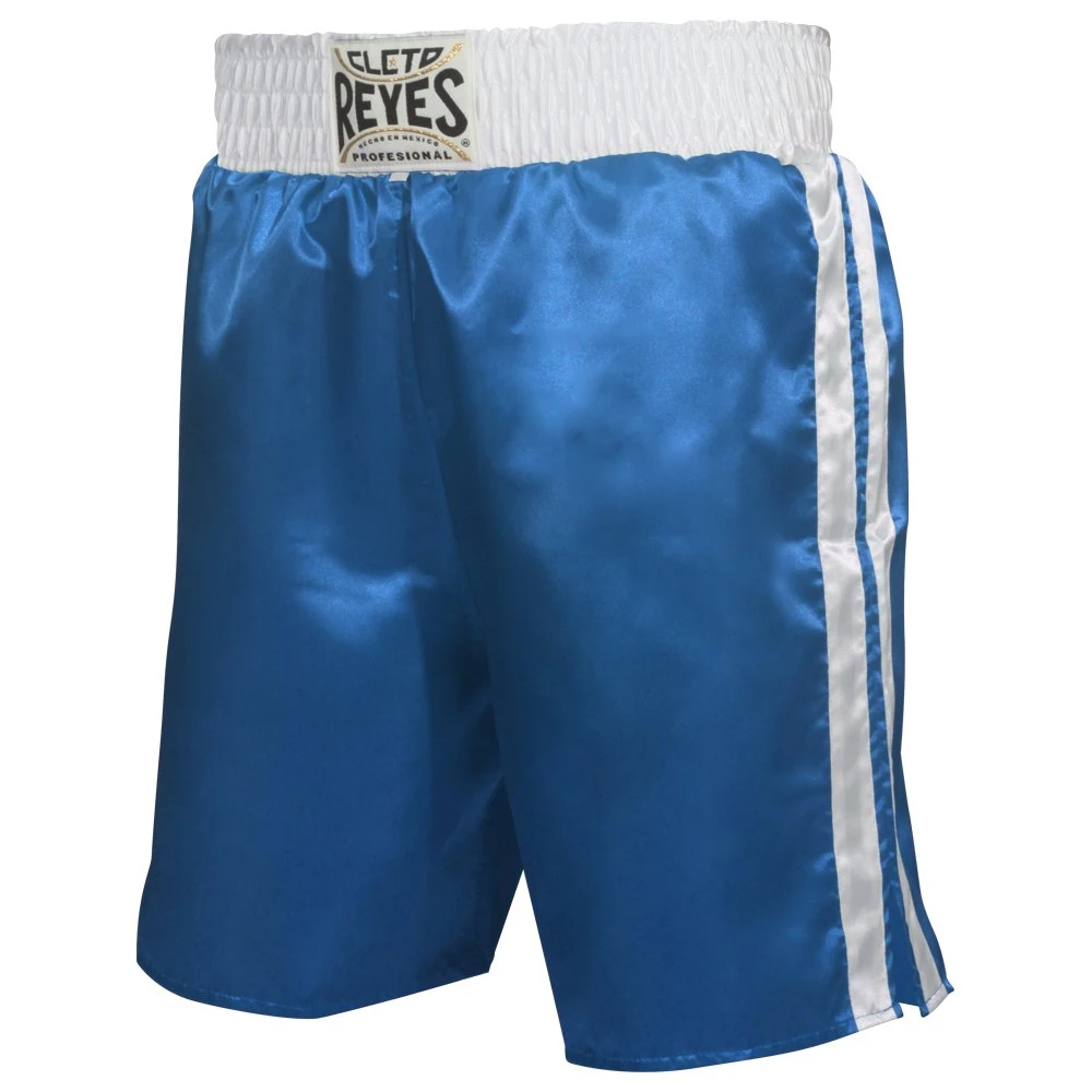 Pro Boxing Supplies Cleto Reyes Satin Classic Boxing Trunks - Blue/White Apparel 1 Pro Boxing Supplies Cleto Reyes Satin Classic Boxing Trunks - Blue/White Apparel