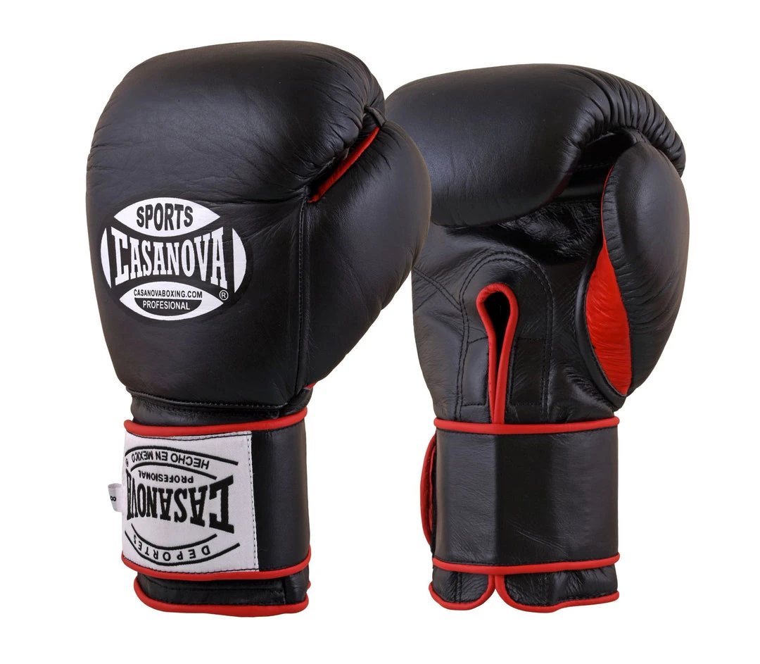Pro Boxing Supplies Casanova Boxing® Hook And Loop Training Fight Gloves - Black/Red 1 Pro Boxing Supplies Casanova Boxing® Hook And Loop Training Fight Gloves - Black/Red