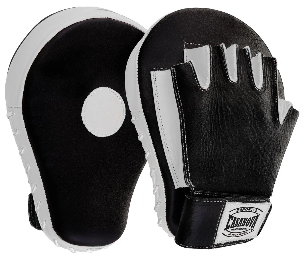 Pro Boxing Supplies Casanova Boxing® Professional Fingerless Focus Mitt - Black/White 1 Pro Boxing Supplies Casanova Boxing® Professional Fingerless Focus Mitt - Black/White