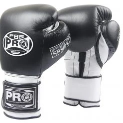 Pro Boxing Supplies Pro Boxing® Series Gel Hook And Loop Gloves - Black/White With Black Thumb