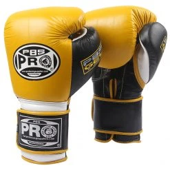 Pro Boxing Supplies Pro Boxing® Series Gel Hook And Loop Gloves - Yellow/Black With Black Thumb