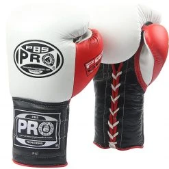 Pro Boxing Supplies Pro Boxing® Series Gel Lace Gloves - White/Black With Red Thumb