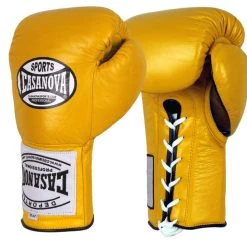 Pro Boxing Supplies Casanova Boxing® Professional Lace Up Official Fight Gloves - Yellow