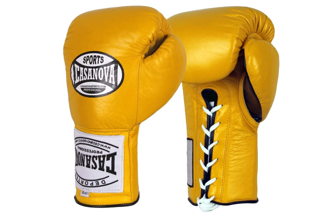 Pro Boxing Supplies Casanova Boxing® Professional Lace Up Official Fight Gloves - Yellow 1 Pro Boxing Supplies Casanova Boxing® Professional Lace Up Official Fight Gloves - Yellow