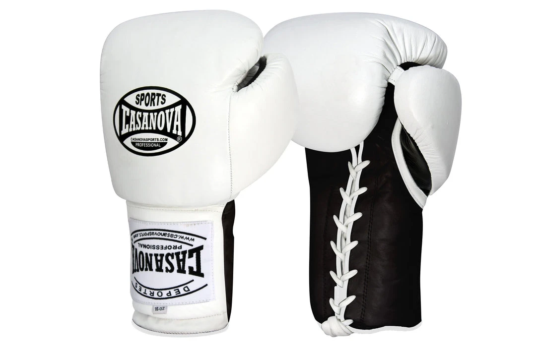 Pro Boxing Supplies Casanova Boxing® Lace-up Training Gloves – White/Black 2 Pro Boxing Supplies Casanova Boxing® Lace-up Training Gloves – White/Black