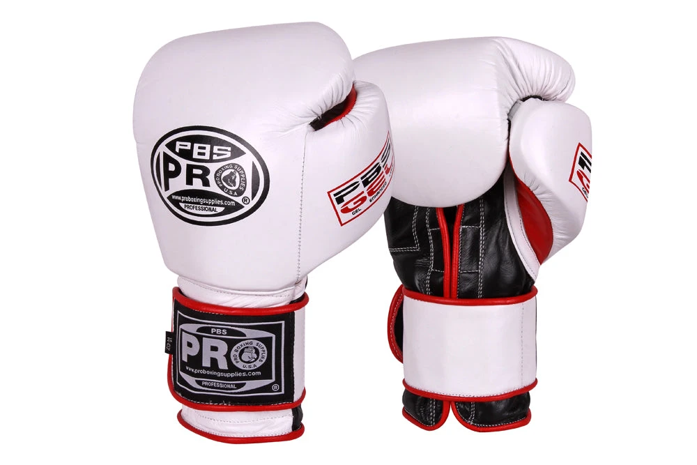 Pro Boxing Supplies Pro Boxing® Series Gel Hook And Loop Gloves - White/Black 1 Pro Boxing Supplies Pro Boxing® Series Gel Hook And Loop Gloves - White/Black